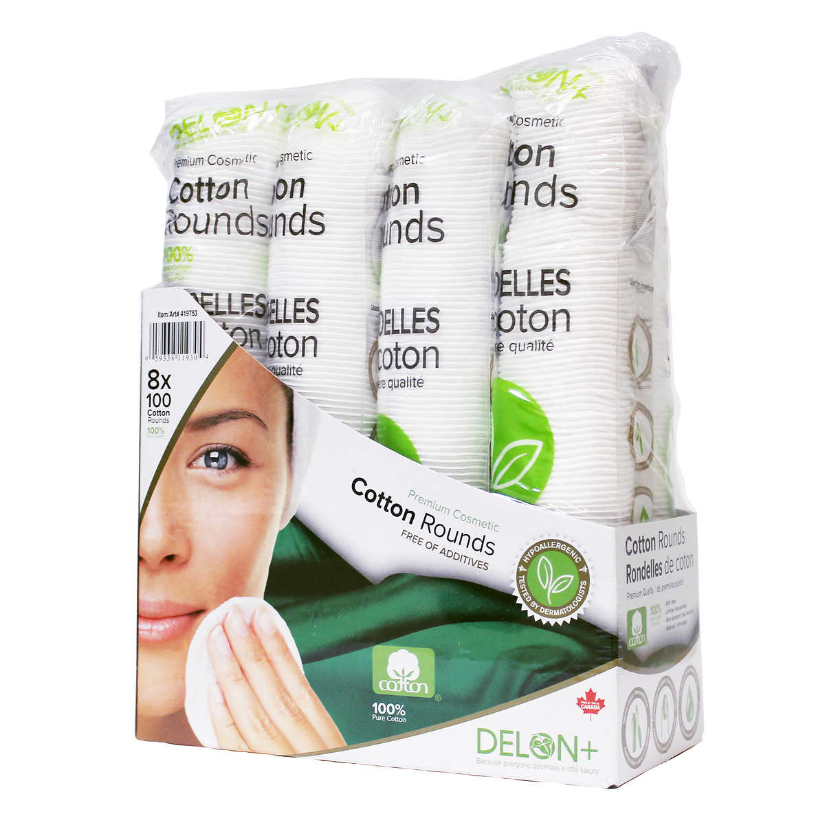 DELON+ 100%纯棉卸妆棉化妆棉cotton 超值装 8*100片